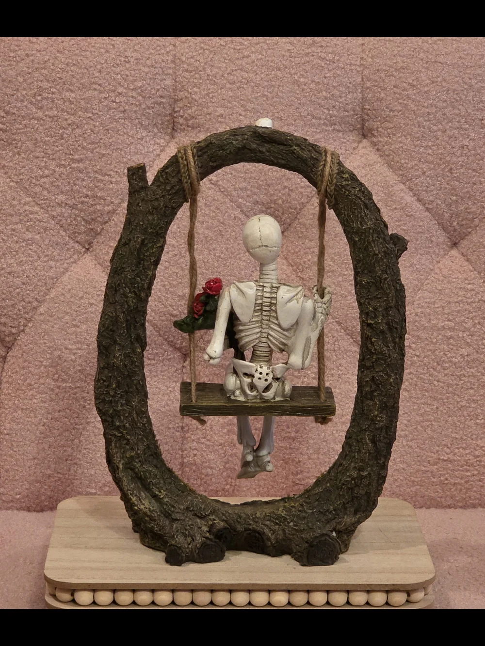 Skeleton on Swing Figurine with Red Roses